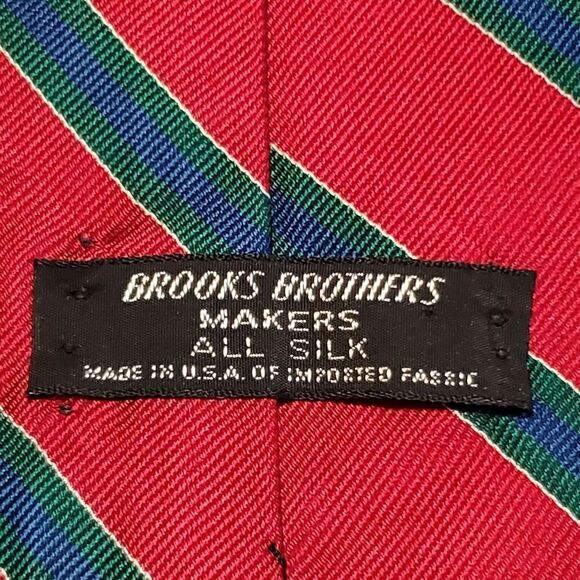 Brooks Brothers Mens Tie Red Green Blue Regimental 100% Silk Made in USA VTG - Picture 4 of 4